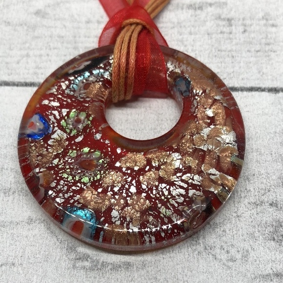 Boho style millefiori foil art glass pendant necklace - Picture 2 of 3